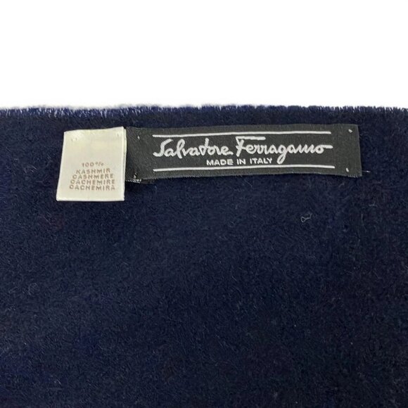 Salvatore Ferragamo - Dark Navy Dark Brown Cashmere Scarf - Picture 3 of 3